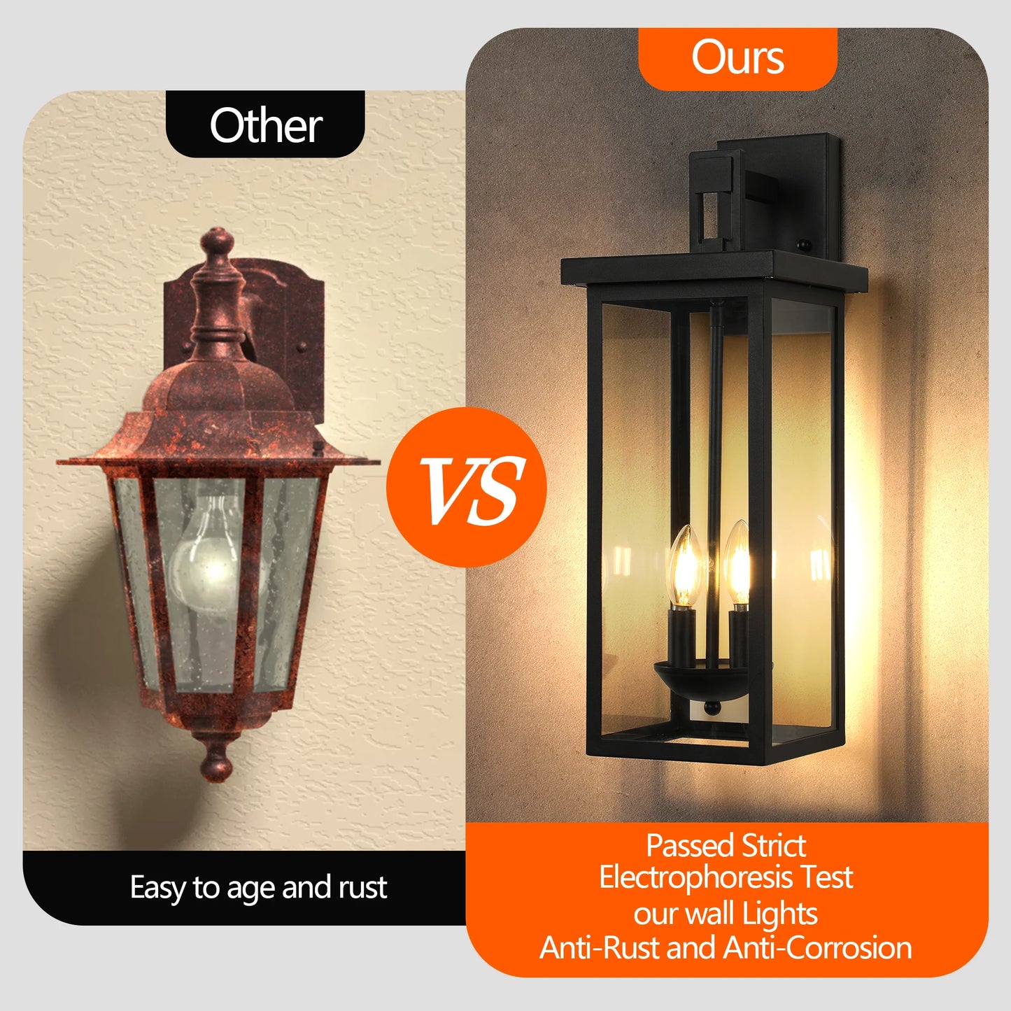 2-Pack Large Outdoor Wall Lanterns – 22" Black Waterproof Sconce Lights with Light Sensor for Porch, Garage, or Balcony