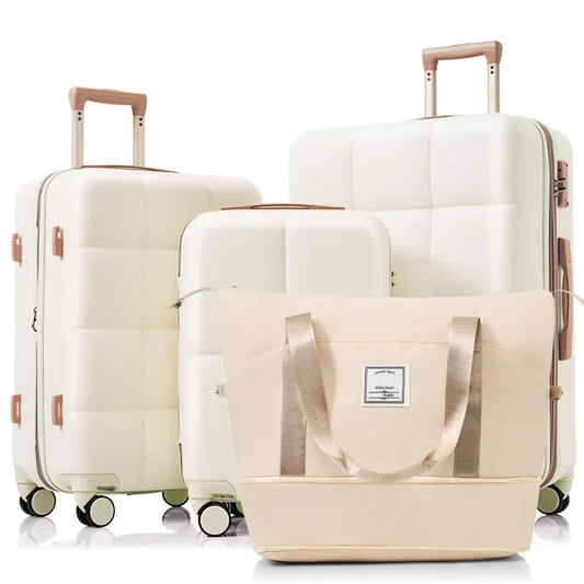 4-Piece ABS Hardshell Luggage Set with USB Port, Cup Holder & Expandable Suitcases – Durable Lightweight Travel Trolley