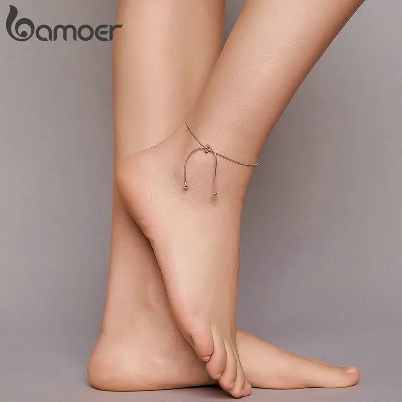 Adjustable Snake Chain Anklet – Genuine 925 Sterling Silver Minimalist Foot Bracelet for Women, 30cm