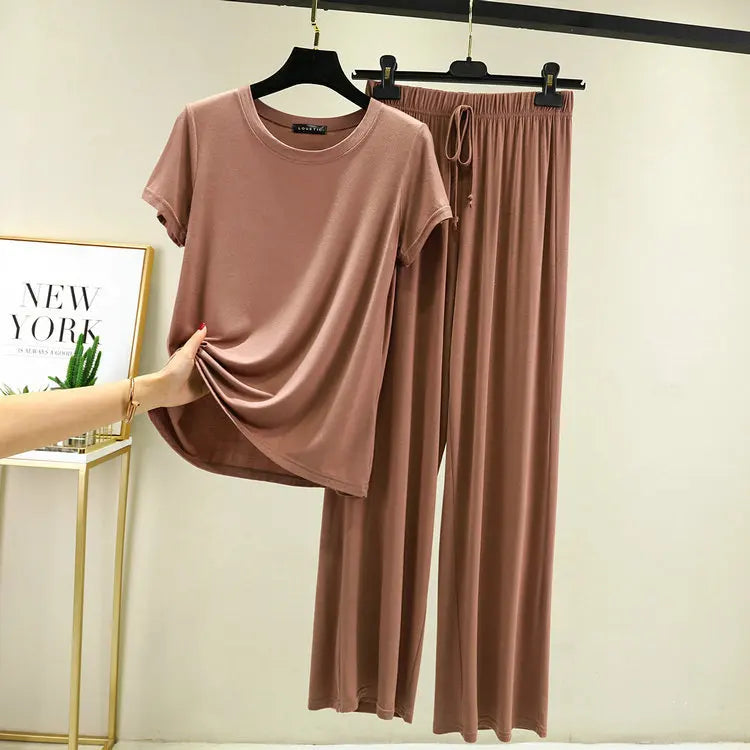 Women's Modal Summer Pajama Set – Soft Short Sleeve Lounge Sleepwear in Solid Colors, M–XXL