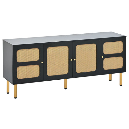Boho Style Rattan Door TV Stand – Rectangular Modern Cabinet for Living Room or Apartment