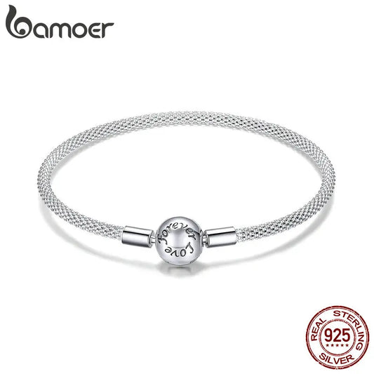 Sterling Silver “Love Forever” Snake Chain Bracelet – Classic DIY Charm Base for Women (17cm/19cm/21cm)
