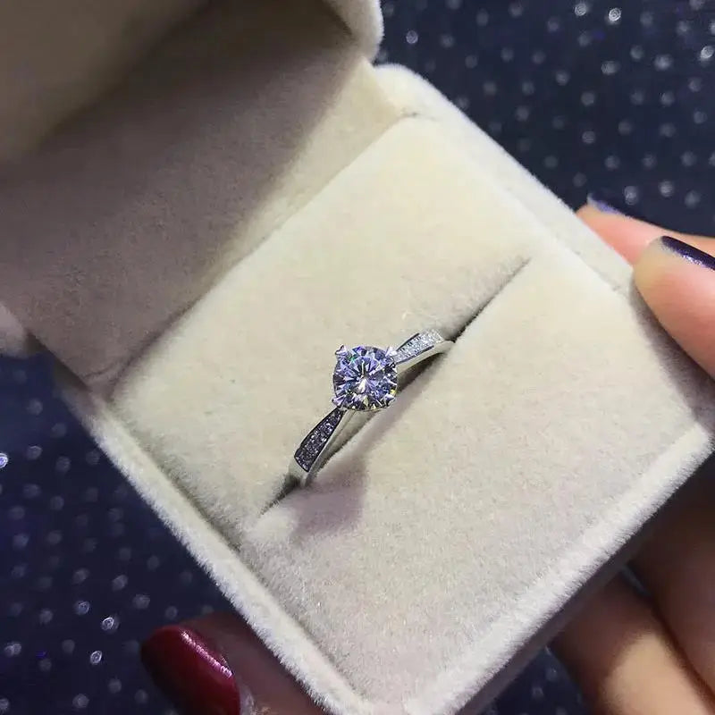 Adjustable Zircon Engagement Ring – 925 Sterling Silver Classic Wedding Band for Women