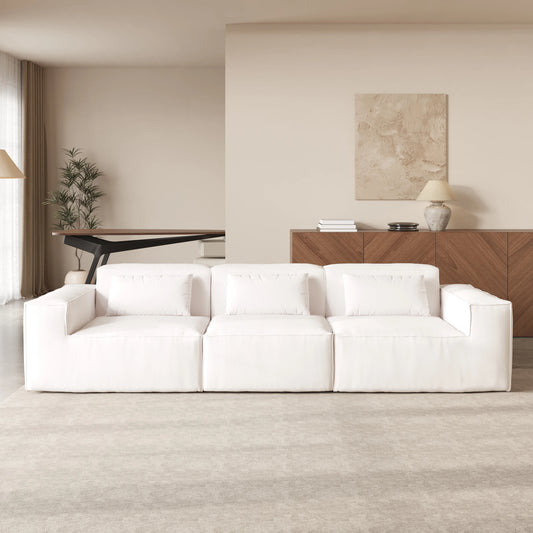 Beige Modular L-Shaped Sectional Sofa – Compressed Cloud Velvet Living Room Couch Set