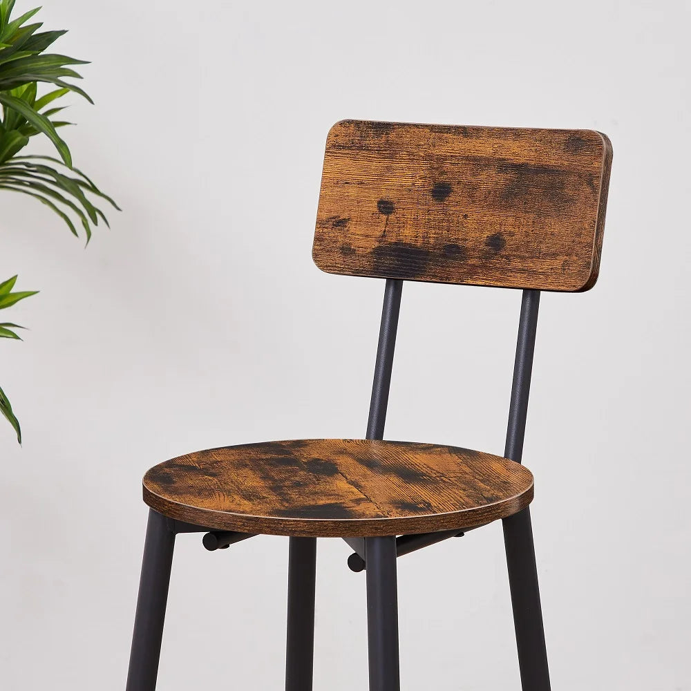 3-Piece Rustic Round Wood Bar Stool Set with Storage Shelves