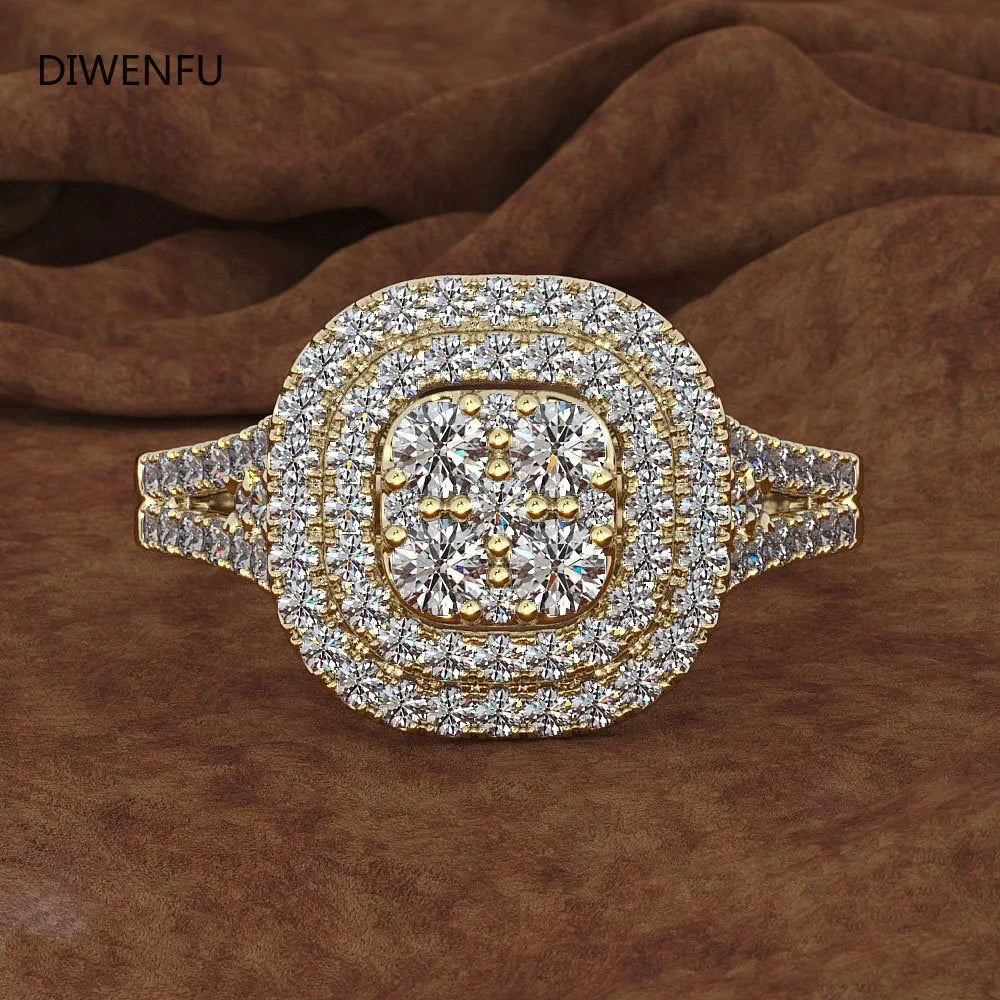 14K Solid Yellow Gold Diamond Ring – Geometric Vintage Style for Women and Men