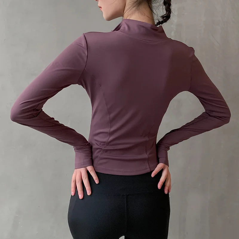 Women's Quick-Dry Zipper Sport Jacket – Yoga & Running Fitness Hoodie with Thumb Holes