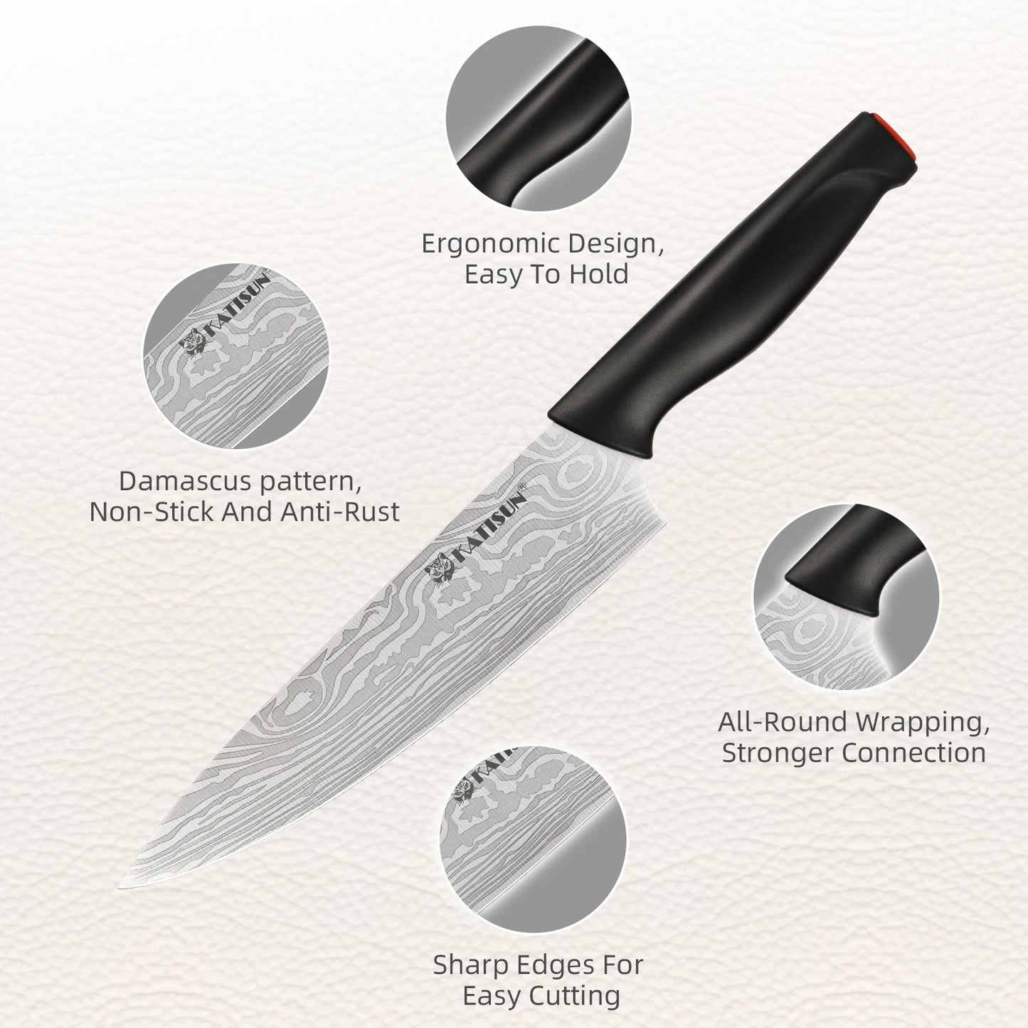 15-Piece Damascus Pattern High Carbon Steel Kitchen Knife Set with Ergonomic Handles & Built-in Sharpener