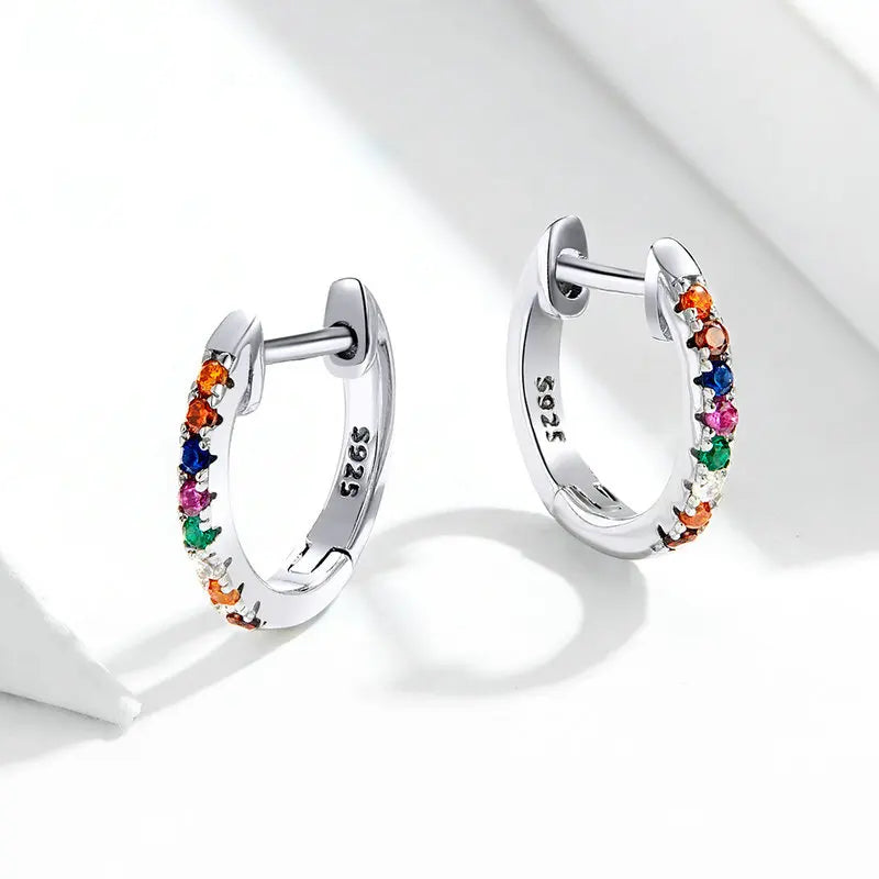 14K Gold Plated 925 Sterling Silver Cuff Earrings – Colorful Zircon Huggie Hoops for Women, 10 Color Options