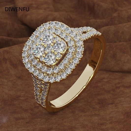 14K Solid Yellow Gold Diamond Ring – Geometric Vintage Style for Women and Men