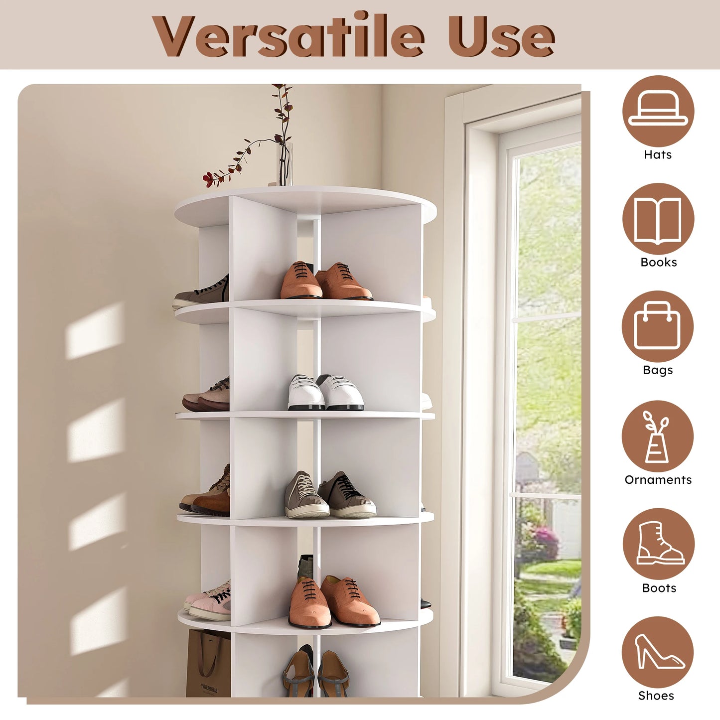 6-Tier Rotating Shoe Rack Tower – Freestanding 360° Revolving Organizer for 24 Pairs of Shoes