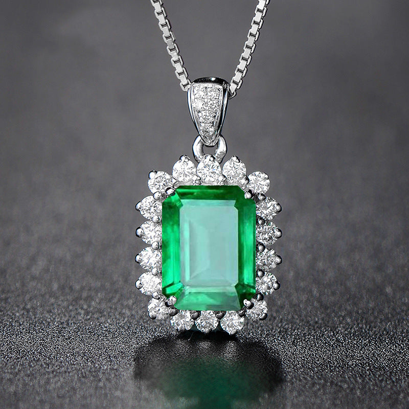 925 Sterling Silver Green Emerald and Diamond Accented Pendant – Vintage Style Necklace Charm for Women