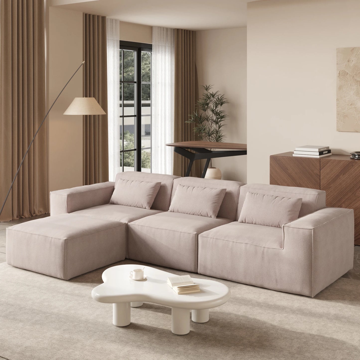 Black Modular Cloud Velvet Sectional Sofa – Vacuum Compressed Modern Living Room Couch Set