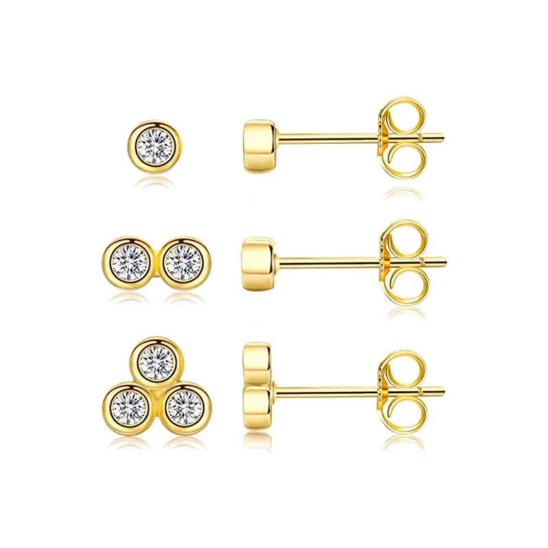 925 Sterling Silver 3-Piece Stud Earrings Set for Women – 18K Gold-Plated, Irregular Mini Design Fine Jewelry