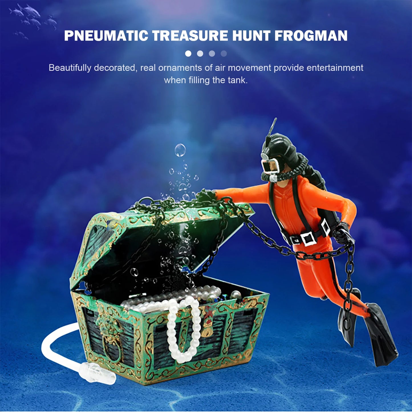Treasure Chest Diver Aquarium Ornament – Air Bubbler Action Figure Decoration for Underwater Landscape Movement (135g)