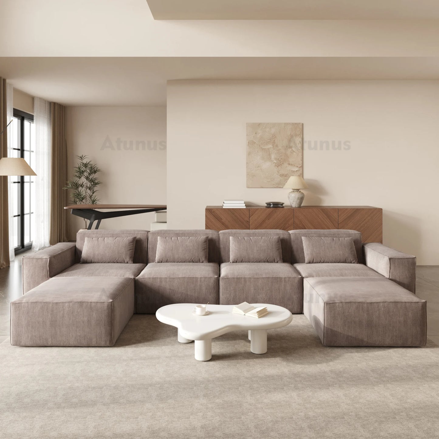 Stock Modular Corduroy Sectional Sofa – Vacuum Compressed L-Shaped Couch Set for Living Room