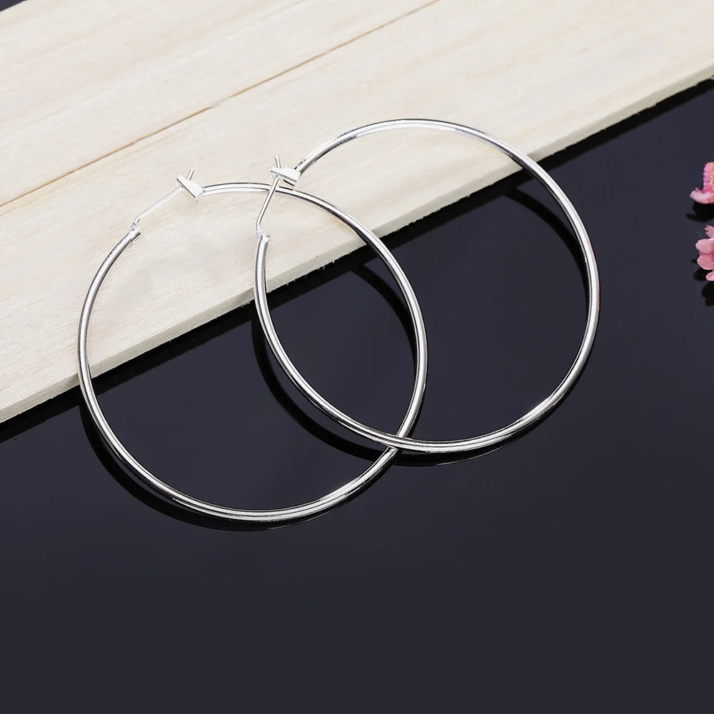 925 Sterling Silver 5MM Thick Round Hoop Earrings for Women – Minimalist Circle Design for Wedding and Everyday Luxury