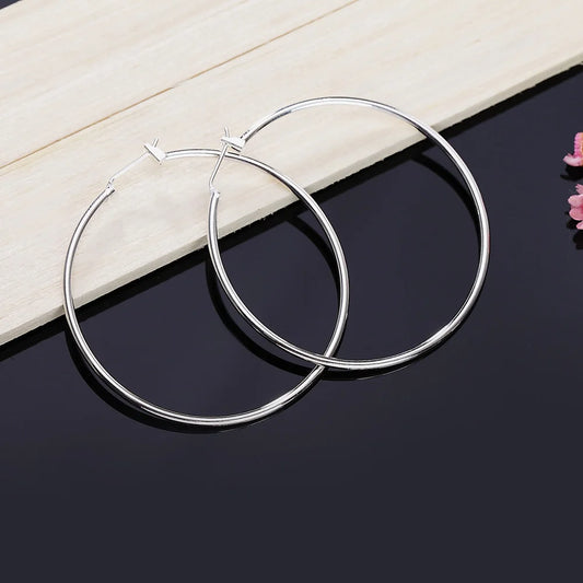 925 Sterling Silver 5MM Thick Round Hoop Earrings for Women – Minimalist Circle Design for Wedding and Everyday Luxury