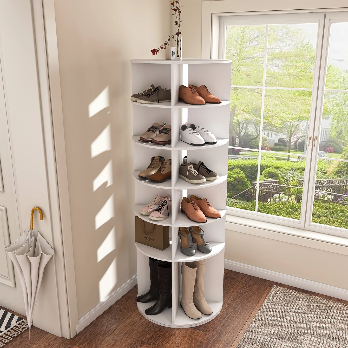 6-Tier Rotating Shoe Rack Tower – Freestanding 360° Revolving Organizer for 24 Pairs of Shoes