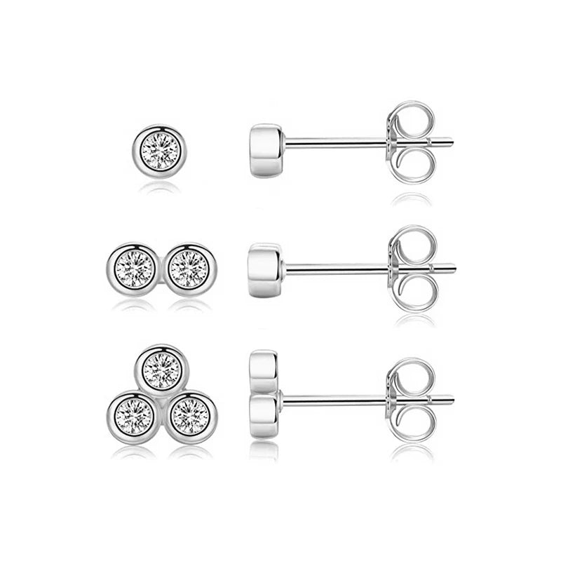 925 Sterling Silver 3-Piece Stud Earrings Set for Women – 18K Gold-Plated, Irregular Mini Design Fine Jewelry