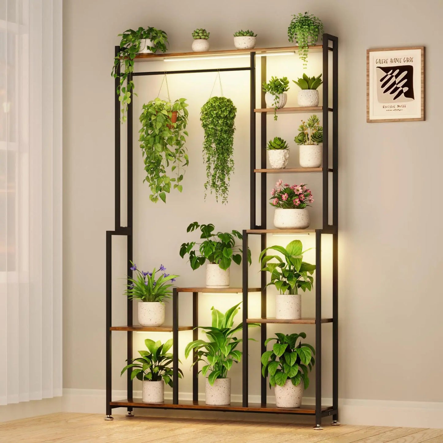 71-Inch 8-Tier Indoor Plant Stand with Grow Light – Heavy-Duty Metal and MDF Display Rack for Living Room, Patio, or Garden