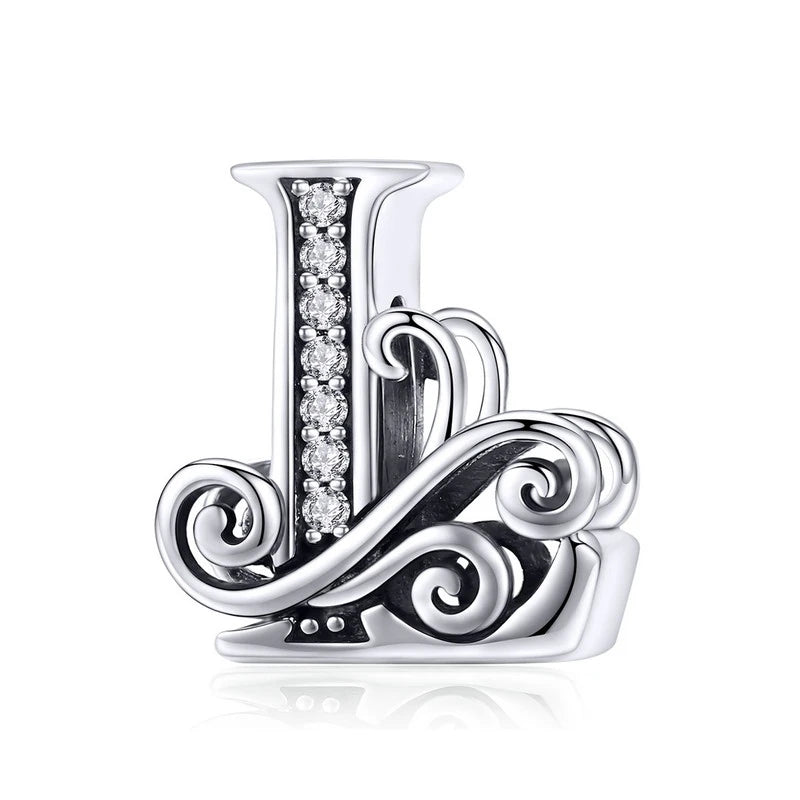 925 Sterling Silver Alphabet Letter Charm Bead A–Z – Openwork CZ Initials for Bracelets