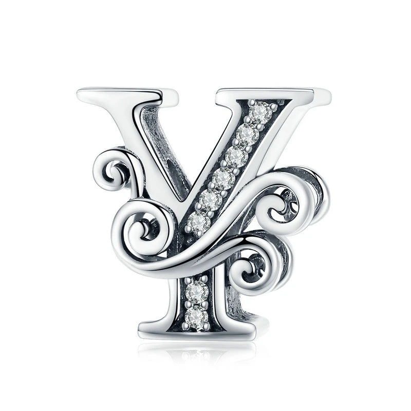 925 Sterling Silver Alphabet Letter Charm Bead A–Z – Openwork CZ Initials for Bracelets