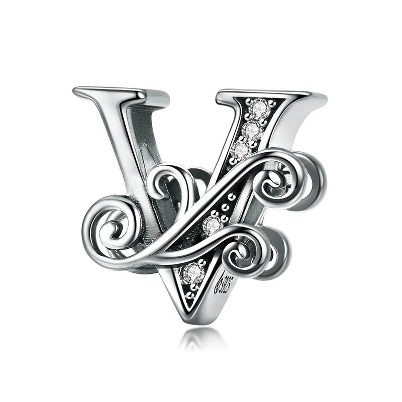 925 Sterling Silver Alphabet Letter Charm Bead A–Z – Openwork CZ Initials for Bracelets