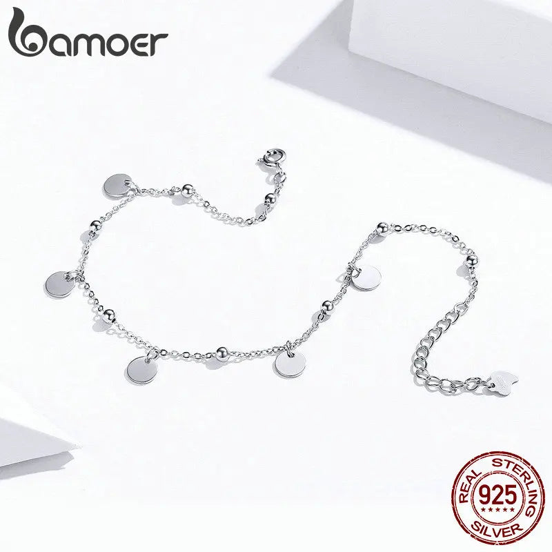 925 Sterling Silver Beaded Anklet – Minimalist Geometric Foot Chain Jewelry for Women