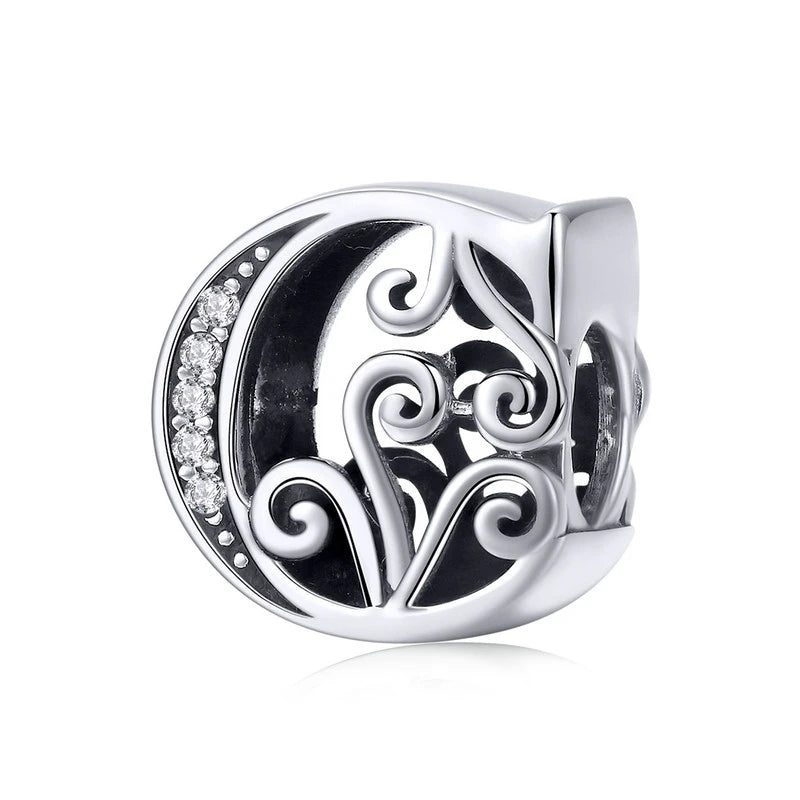 925 Sterling Silver Alphabet Letter Charm Bead A–Z – Openwork CZ Initials for Bracelets