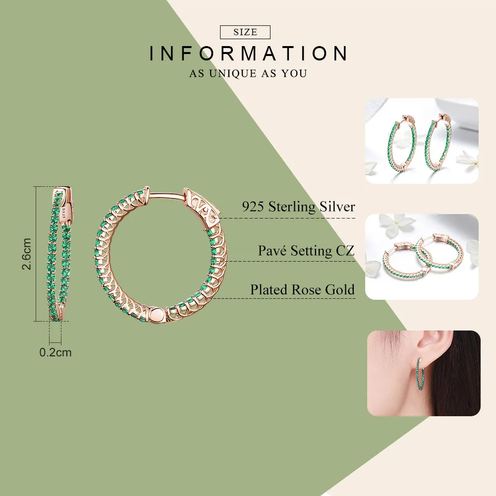 Sterling Silver Round Green CZ Stud Earrings – Classic Circle Design for Women