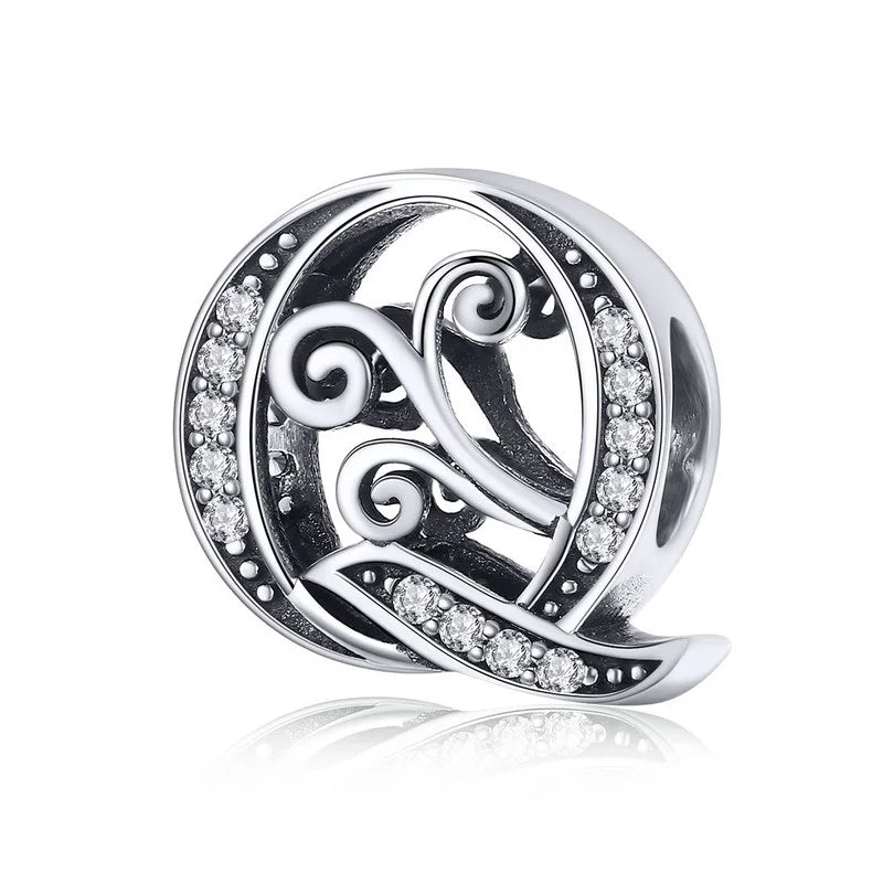 925 Sterling Silver Alphabet Letter Charm Bead A–Z – Openwork CZ Initials for Bracelets