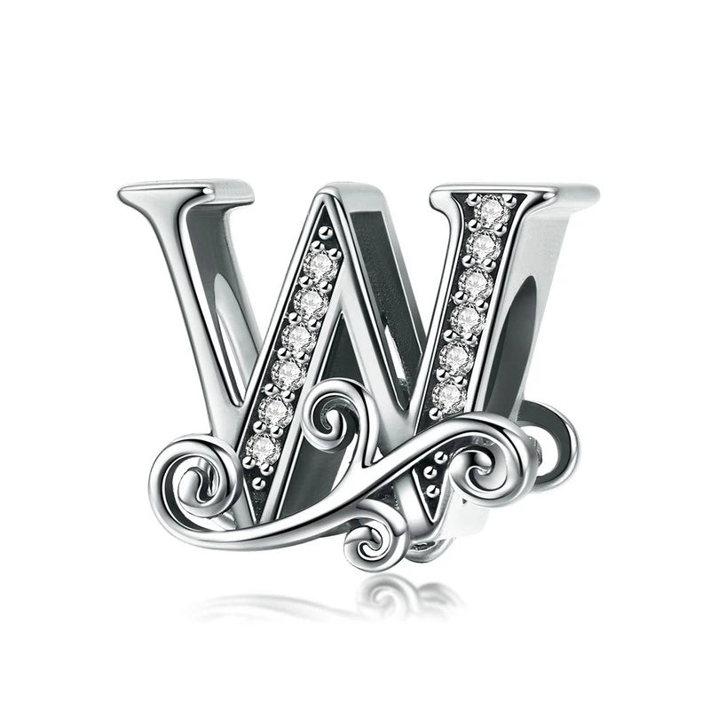 925 Sterling Silver Alphabet Letter Charm Bead A–Z – Openwork CZ Initials for Bracelets