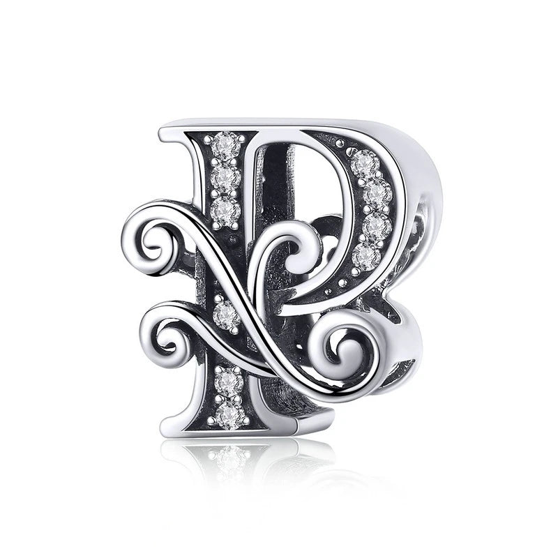 925 Sterling Silver Alphabet Letter Charm Bead A–Z – Openwork CZ Initials for Bracelets
