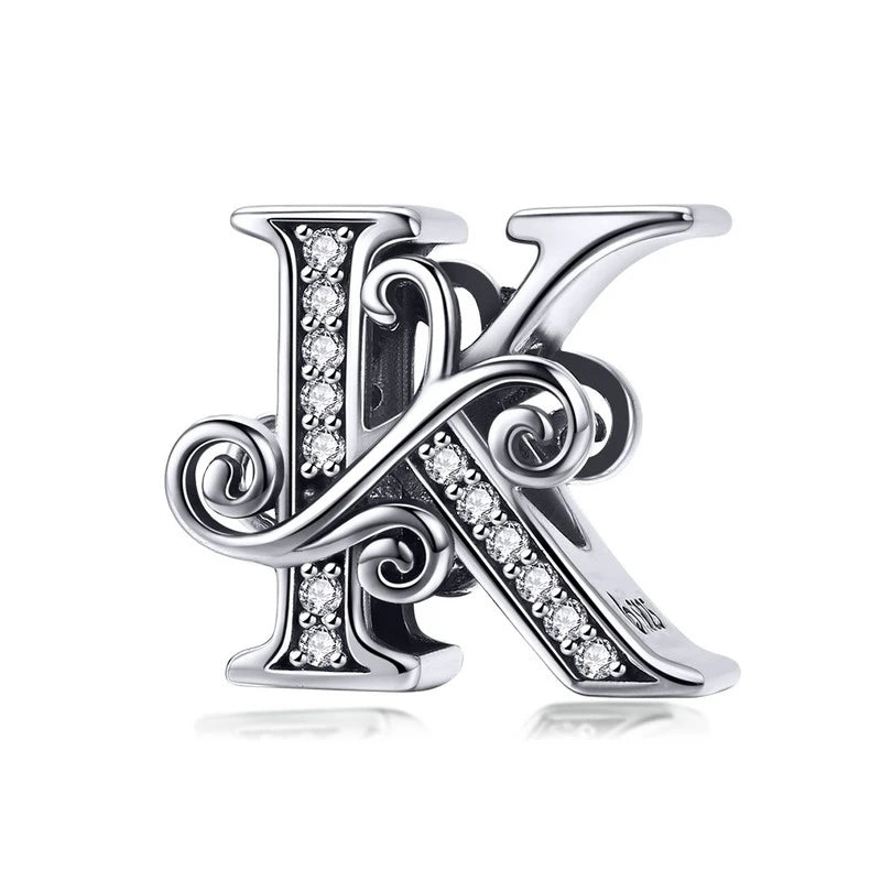 925 Sterling Silver Alphabet Letter Charm Bead A–Z – Openwork CZ Initials for Bracelets