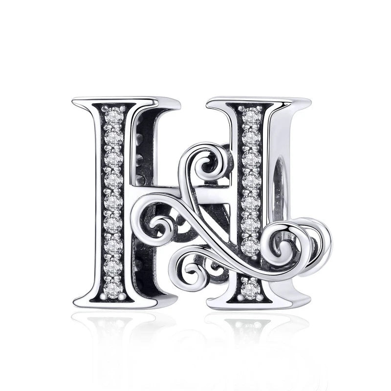 925 Sterling Silver Alphabet Letter Charm Bead A–Z – Openwork CZ Initials for Bracelets