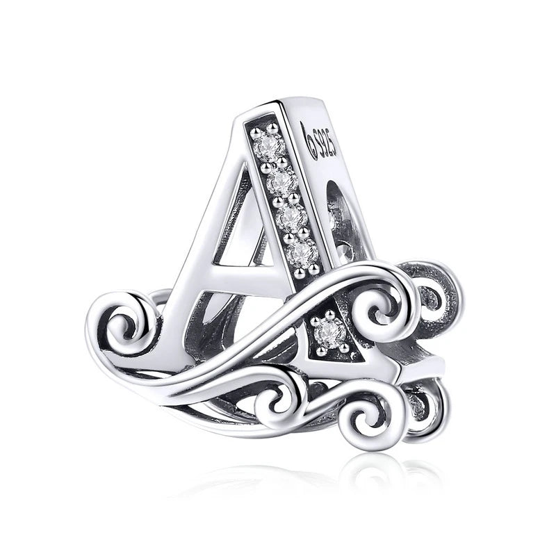 925 Sterling Silver Alphabet Letter Charm Bead A–Z – Openwork CZ Initials for Bracelets