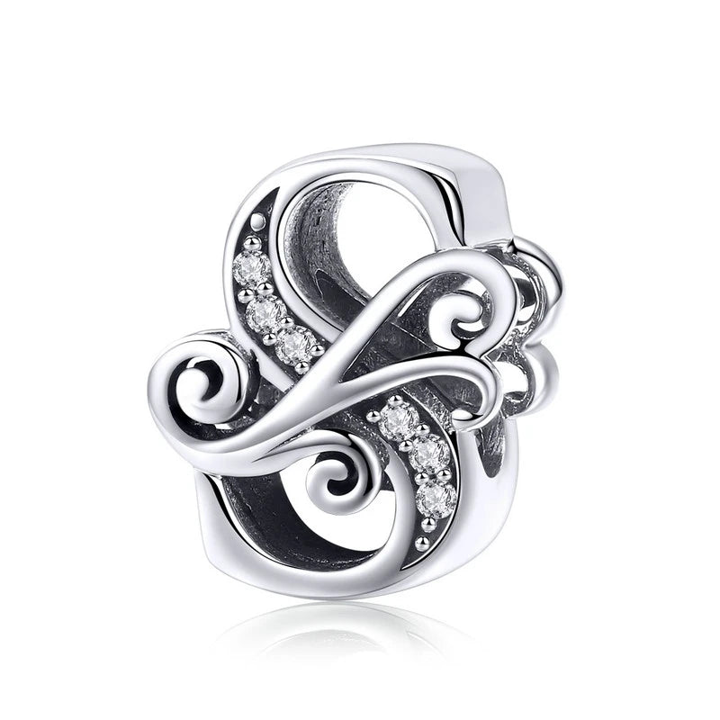 925 Sterling Silver Alphabet Letter Charm Bead A–Z – Openwork CZ Initials for Bracelets
