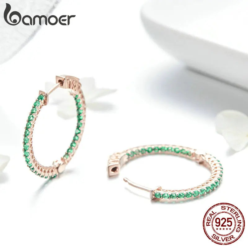 Sterling Silver Round Green CZ Stud Earrings – Classic Circle Design for Women
