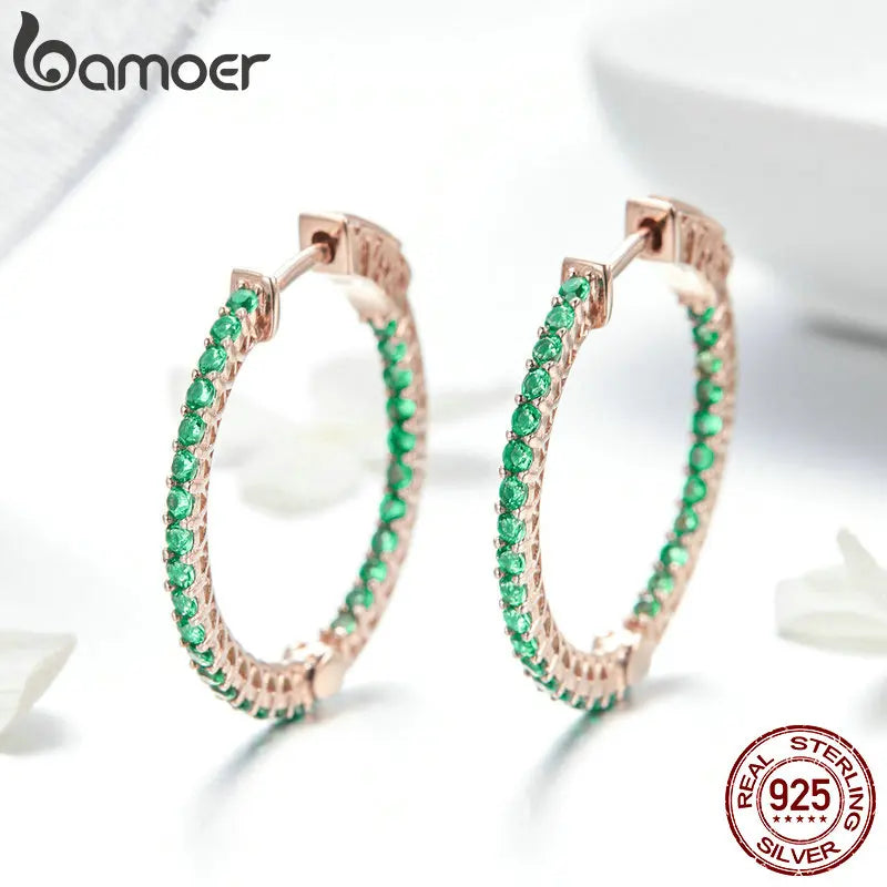 Sterling Silver Round Green CZ Stud Earrings – Classic Circle Design for Women