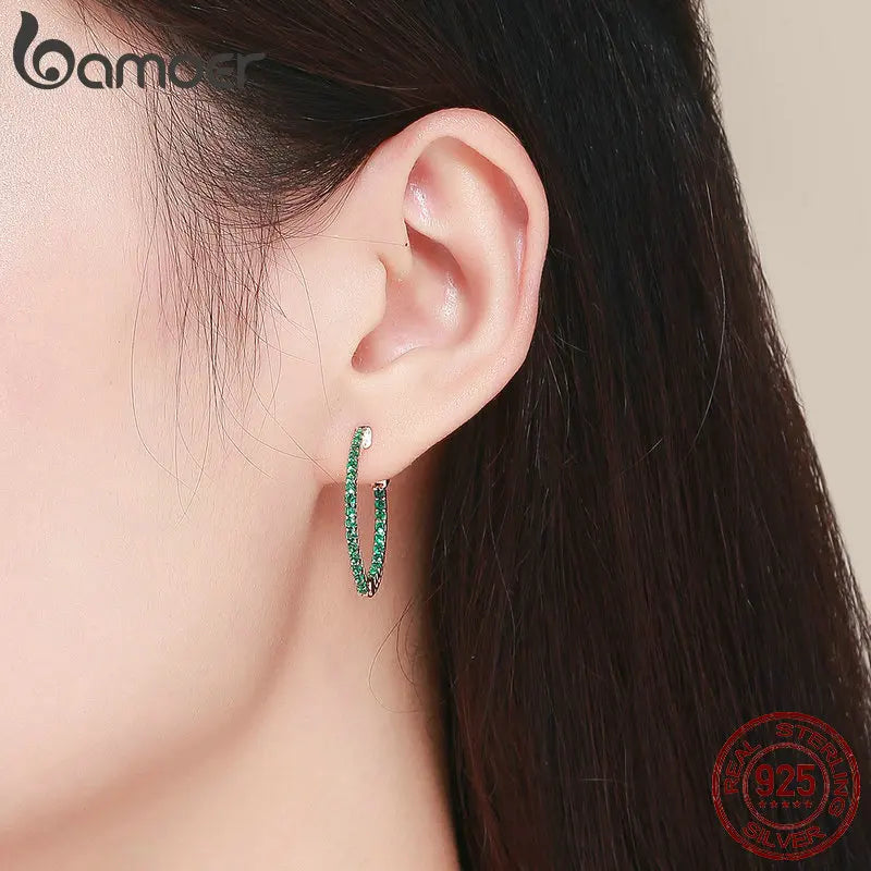 Sterling Silver Round Green CZ Stud Earrings – Classic Circle Design for Women