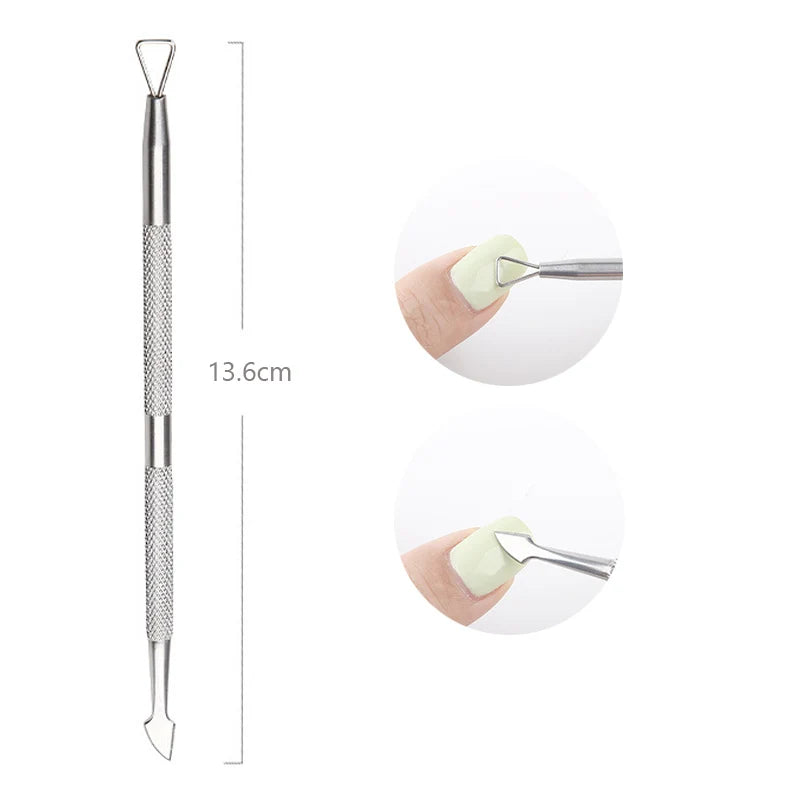 Stainless Steel Double-Ended Cuticle Pusher – Gel Nail Polish Remover & Dead Skin Scraper for Fingernail and Toenail Care