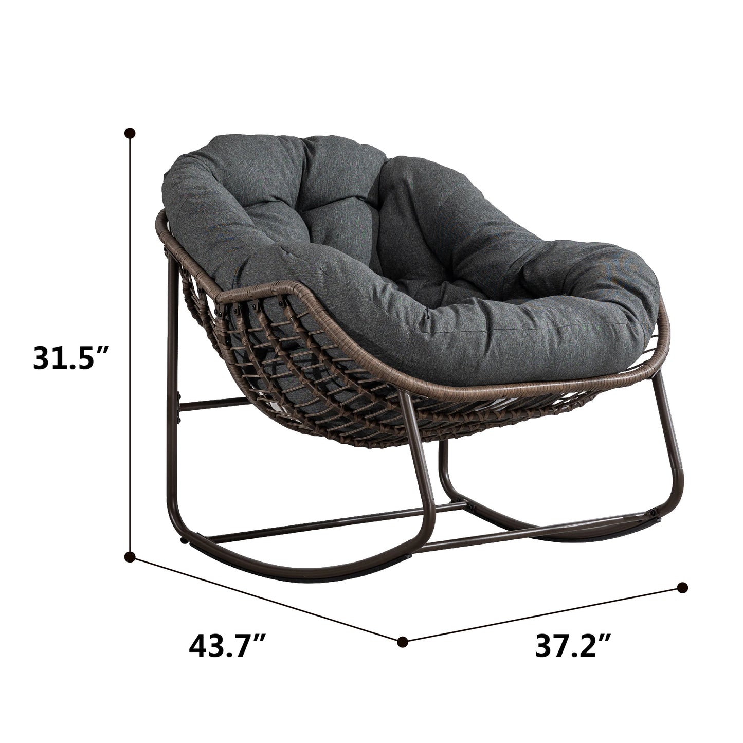 Beige Outdoor Rattan Rocking Chair with Padded Cushion – Comfortable Patio Recliner for Porch, Garden, or Living Room