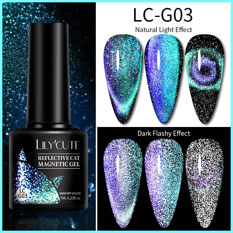 7ml Dynamic Reflective Cat Eye Magnetic Gel – Glitter Soak-Off Nail Polish with 3D Magnet Effect