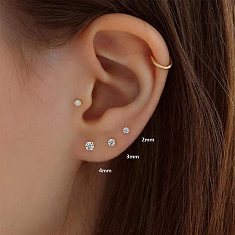 925 Sterling Silver 3-Piece Stud Earrings Set for Women – 18K Gold-Plated, Irregular Mini Design Fine Jewelry