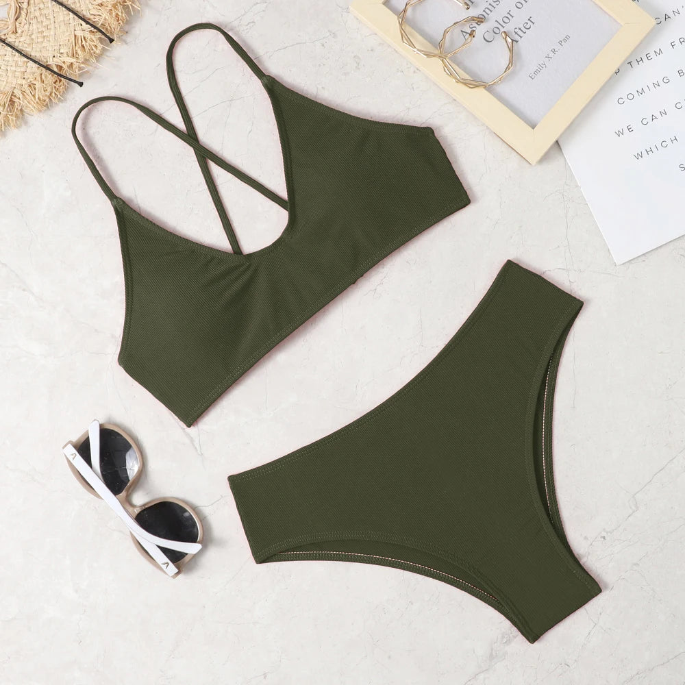 Soft Ice Silk Low Waist Bikini Set – Sexy Split Beachwear with Wire-Free Support and Padding