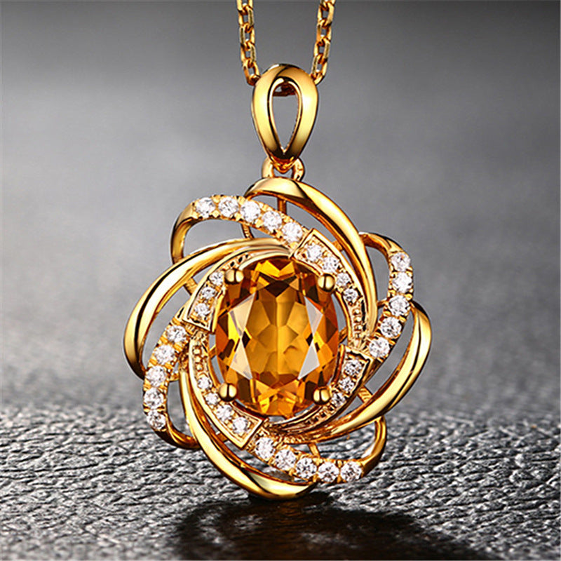 18K Yellow Gold Topaz Pendant Necklace – 2 Carat Genuine Gemstone with Diamond Accents for Women