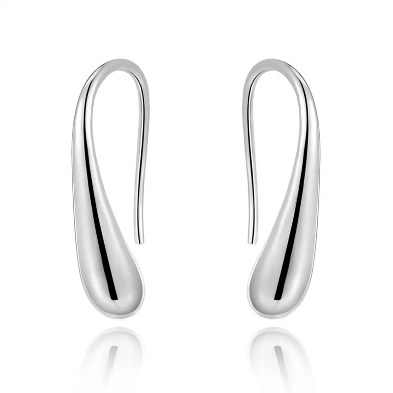 925 Sterling Silver Water Drop Hoop Earrings – Elegant Dangle Design for Women’s Wedding or Party Look