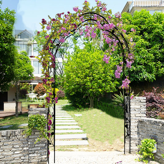 Black Metal Garden Arch for Climbing Plants – Powder-Coated Iron Rose Trellis for Backyard and Outdoor Landscaping