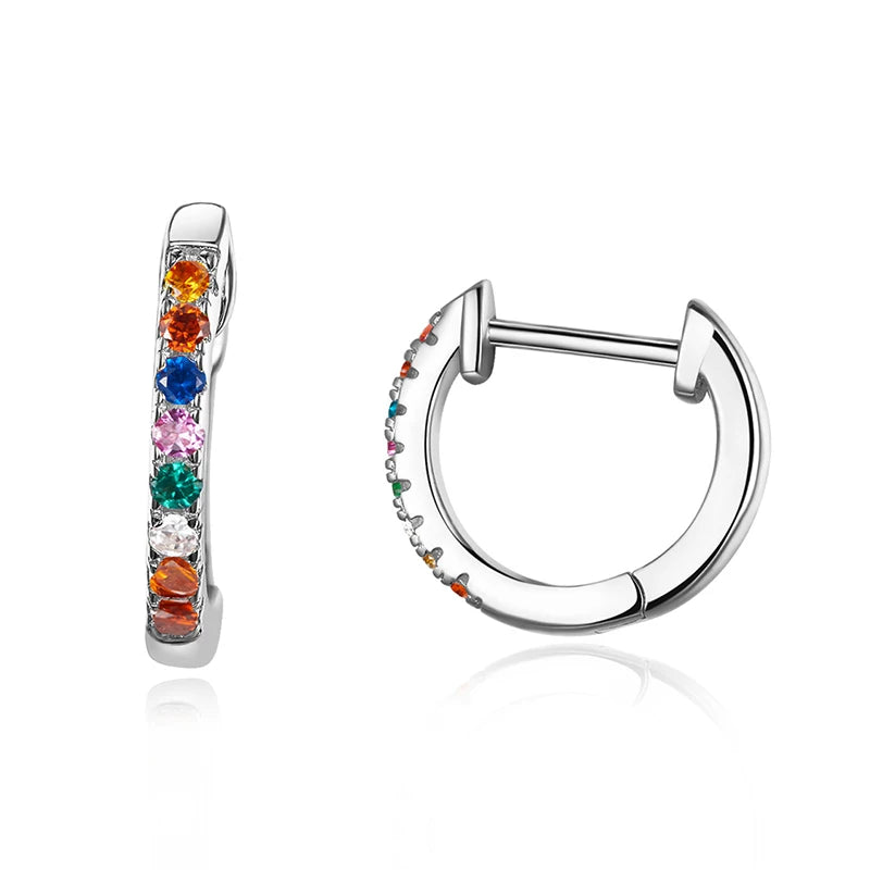 14K Gold Plated 925 Sterling Silver Cuff Earrings – Colorful Zircon Huggie Hoops for Women, 10 Color Options